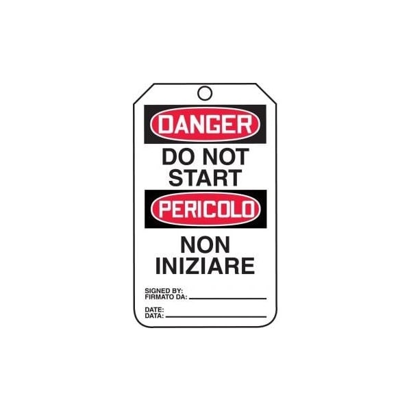 Accuform Safety Tags, DANGER DO NOT START BILINGUAL ITALIAN, 5.75in x 3.25in, RP-Plastic, 5PK TMT153PTM - main